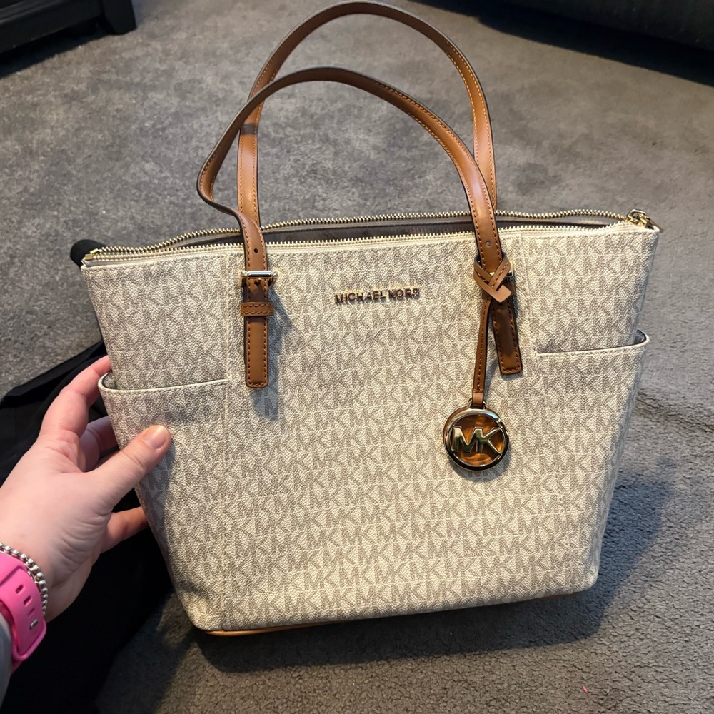 Michael Kors Cream and Brown Signature Tote